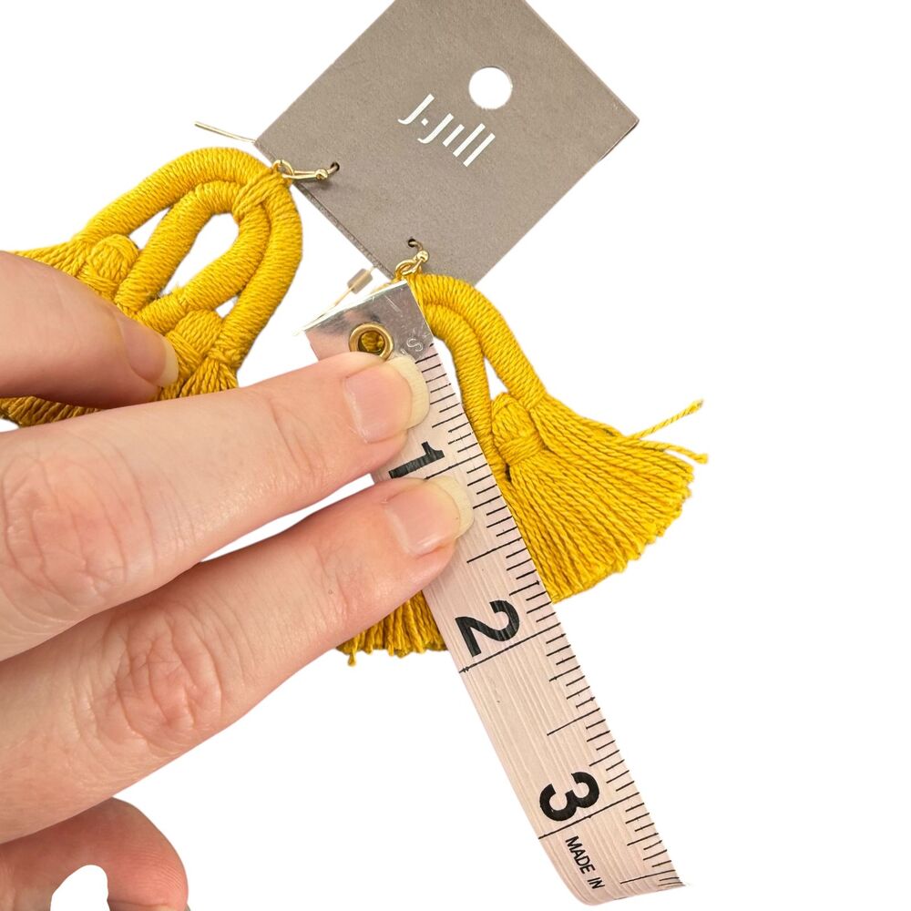 J. Jill Macrame Tassel Earrings Yellow Fringe Boho Statement Dangle Vacation NWT - Picture 11 of 13